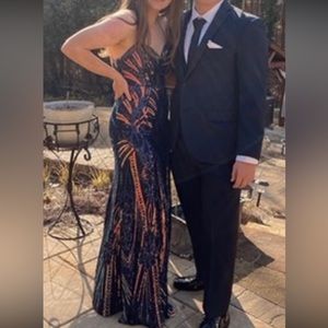 Multicolor sequin fitted prom dress